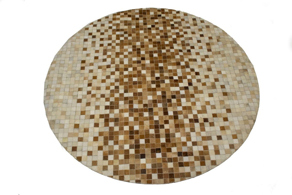 Beige Brown Cowhide 6X6 Modern Leather Round Rug