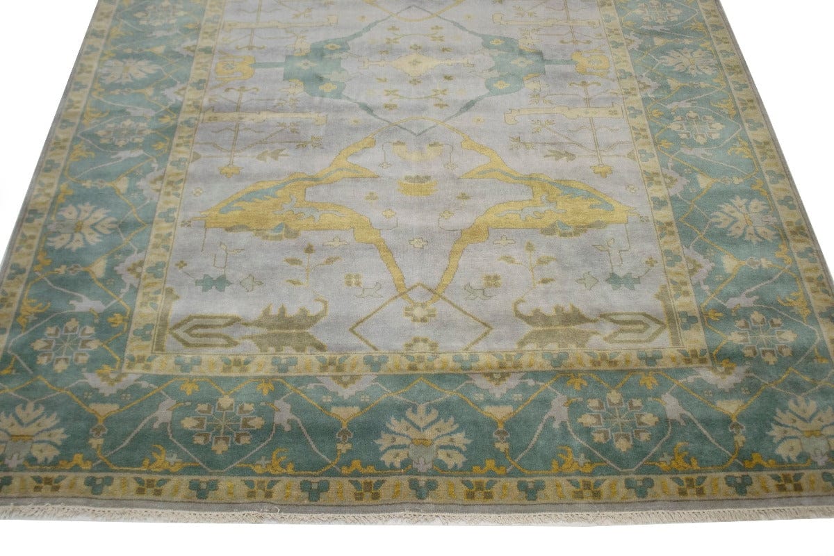 Light Gray Floral 10X14 Oushak Oriental Rug