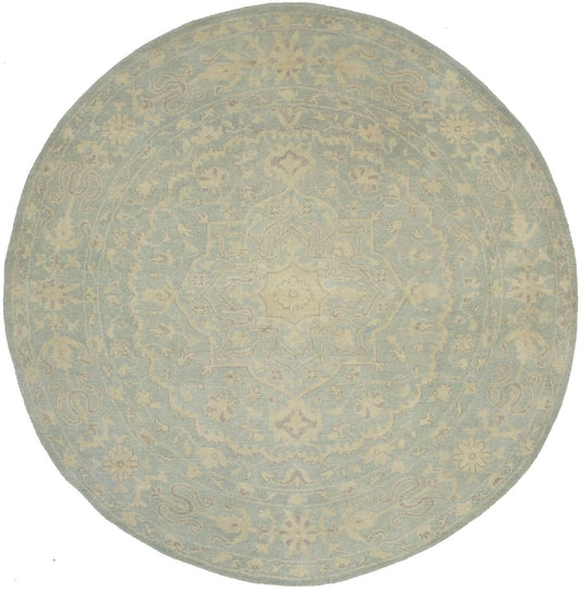 Teal Floral Transitional 8X8 Oriental Round Rug