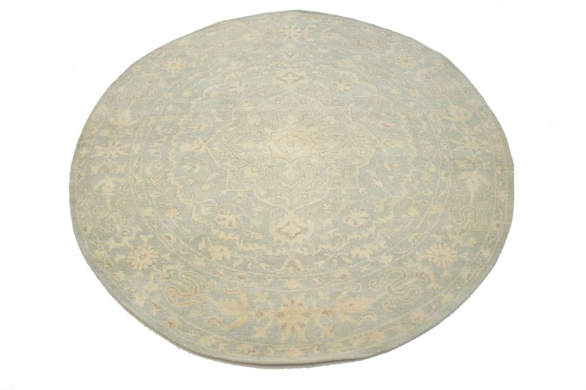 Teal Floral Transitional 8X8 Oriental Round Rug