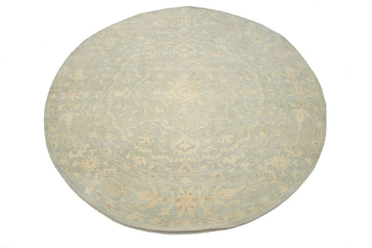 Teal Floral Transitional 8X8 Oriental Round Rug