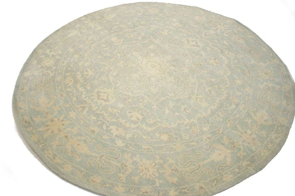 Teal Floral Transitional 8X8 Oriental Round Rug