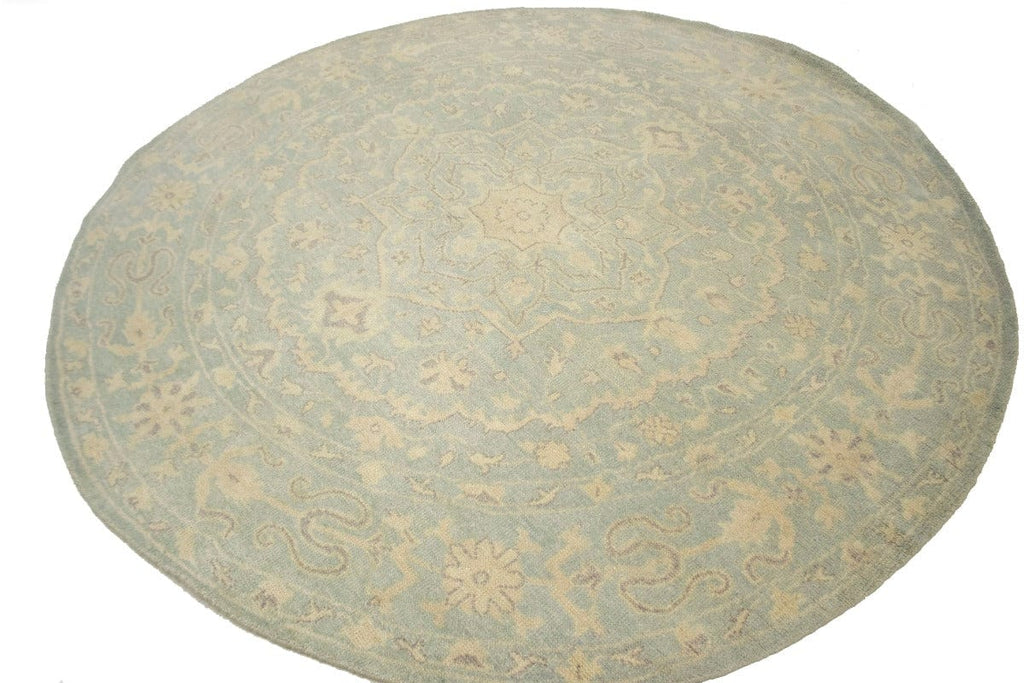 Teal Floral Transitional 8X8 Oriental Round Rug