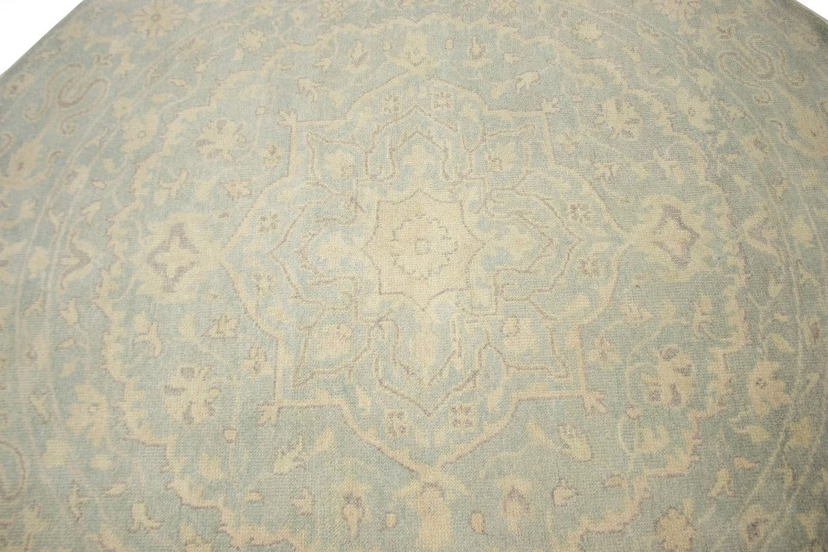 Teal Floral Transitional 8X8 Oriental Round Rug