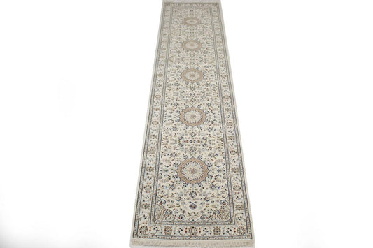 Cream Floral 3X12 Indo-Nain Oriental Runner Rug