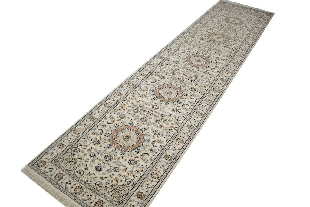 Cream Floral 3X12 Indo-Nain Oriental Runner Rug