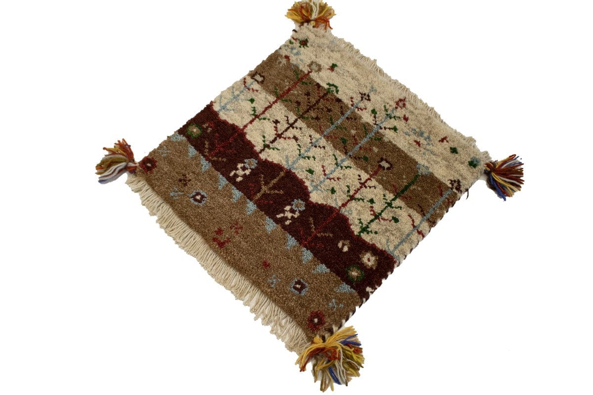 Multicolored Modern Tribal 1'4X1'4 Indo-Gabbeh Oriental Square Rug