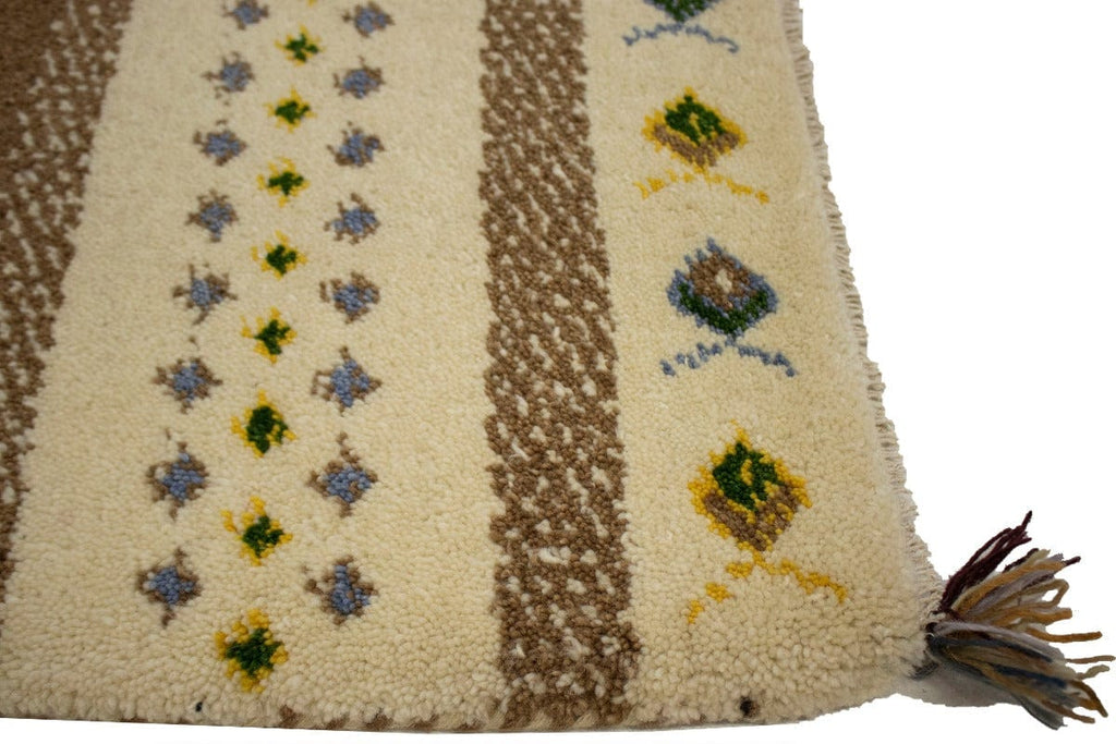 Cream Brown Modern Tribal 1'4X1'4 Indo-Gabbeh Oriental Square Rug