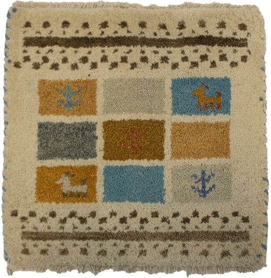 Cream Modern Tribal 1'4X1'4 Indo-Gabbeh Oriental Square Rug