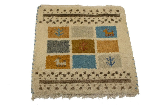 Cream Modern Tribal 1'4X1'4 Indo-Gabbeh Oriental Square Rug