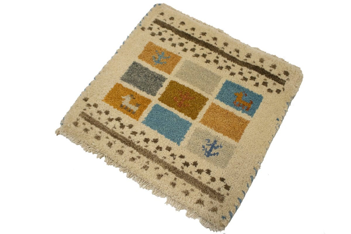 Cream Modern Tribal 1'4X1'4 Indo-Gabbeh Oriental Square Rug