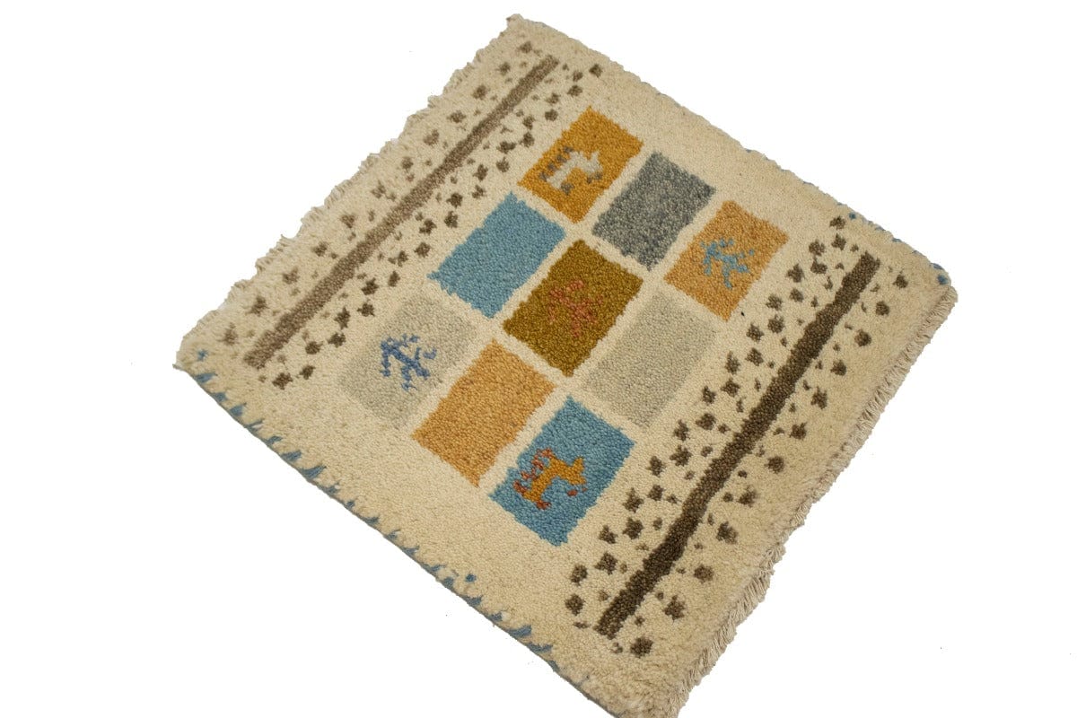 Cream Modern Tribal 1'4X1'4 Indo-Gabbeh Oriental Square Rug