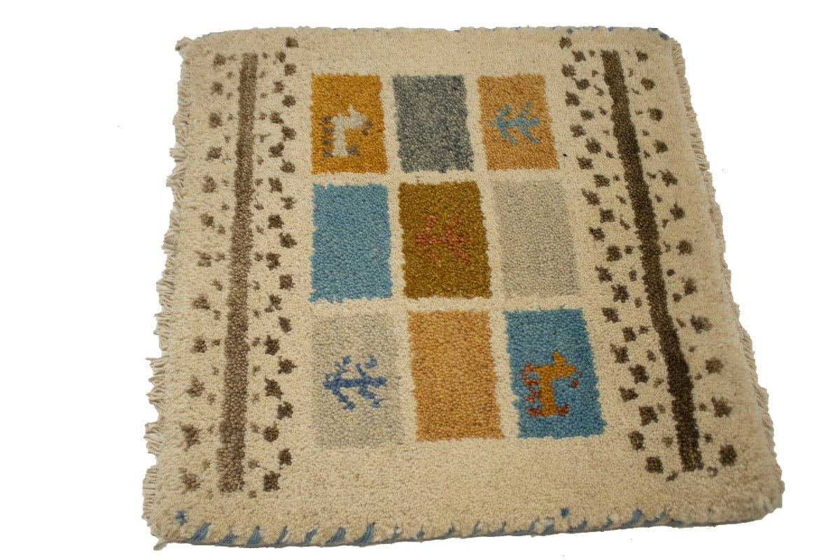 Cream Modern Tribal 1'4X1'4 Indo-Gabbeh Oriental Square Rug