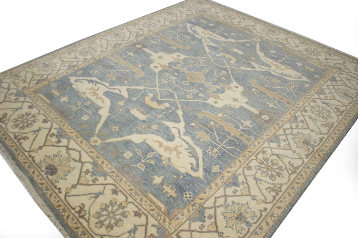 Blue-gray Floral 8X10 Traditional Oushak Oriental Rug