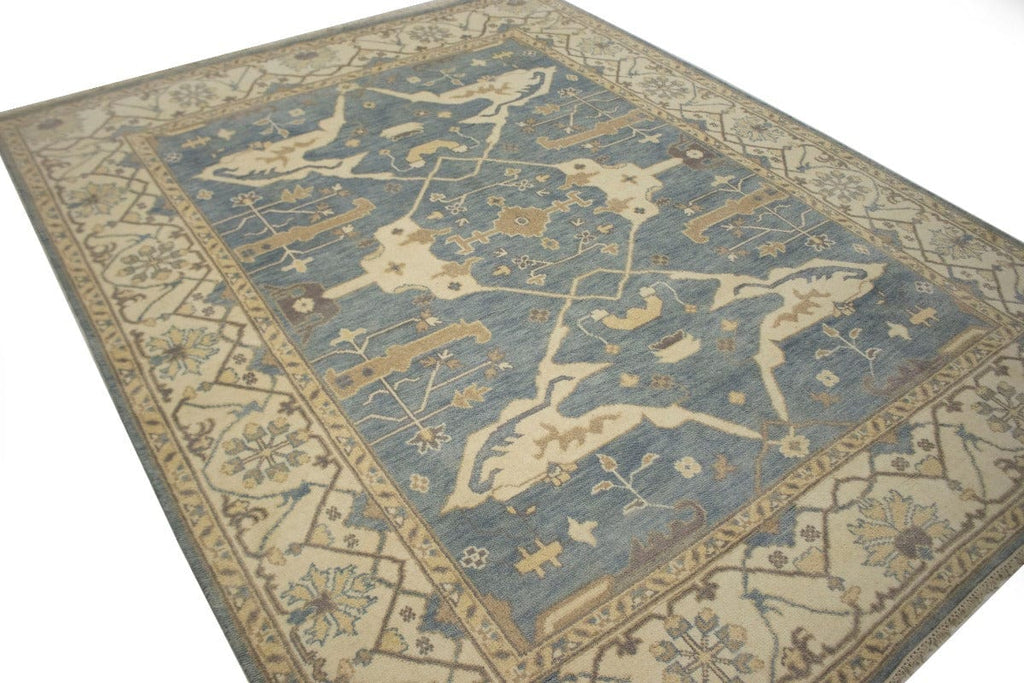 Blue-gray Floral 8X10 Traditional Oushak Oriental Rug