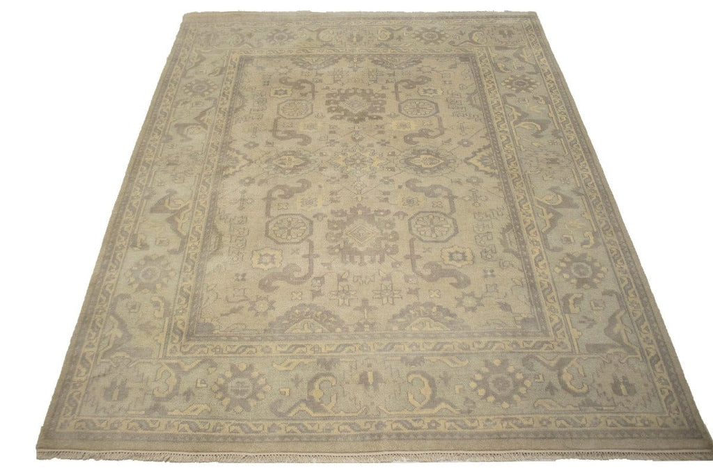 Muted Beige Floral 8X10 Oushak Chobi Oriental Rug