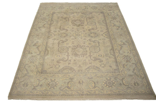 Muted Beige Floral 8X10 Oushak Chobi Oriental Rug