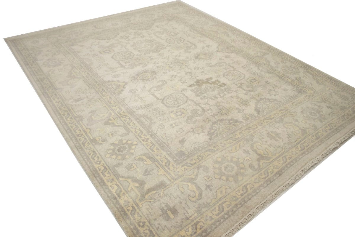 Muted Beige Floral 8X10 Oushak Chobi Oriental Rug