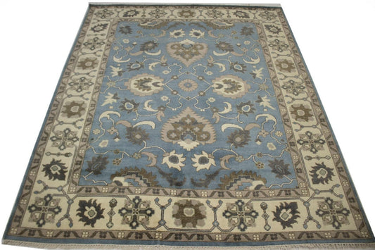 Blue-gray Casual Floral 8X10 Oushak Oriental Rug
