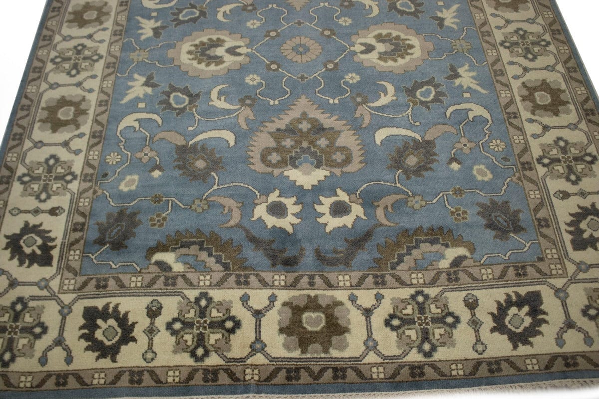 Blue-gray Casual Floral 8X10 Oushak Oriental Rug