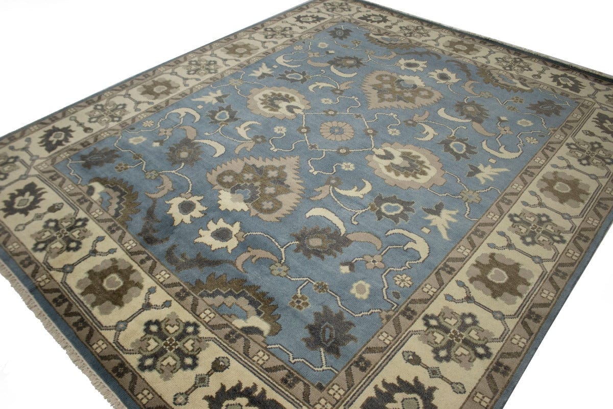 Blue-gray Casual Floral 8X10 Oushak Oriental Rug