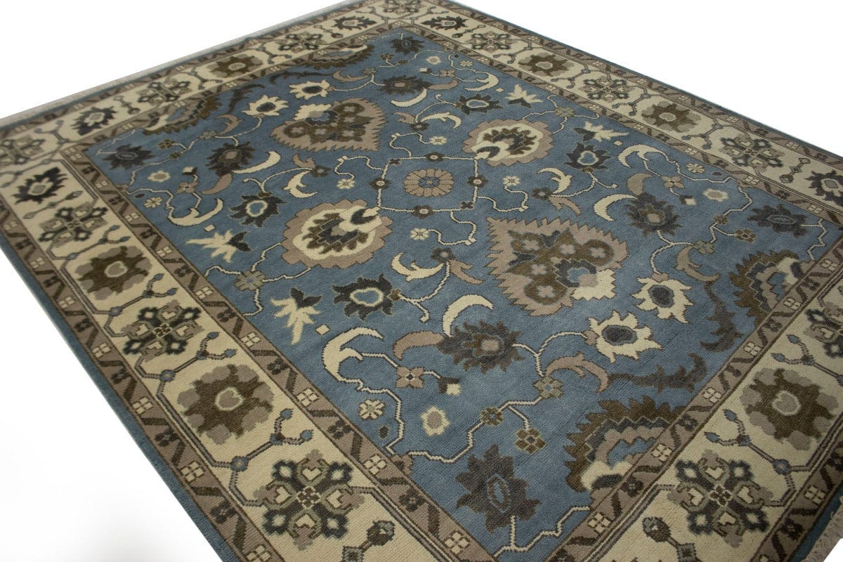 Blue-gray Casual Floral 8X10 Oushak Oriental Rug