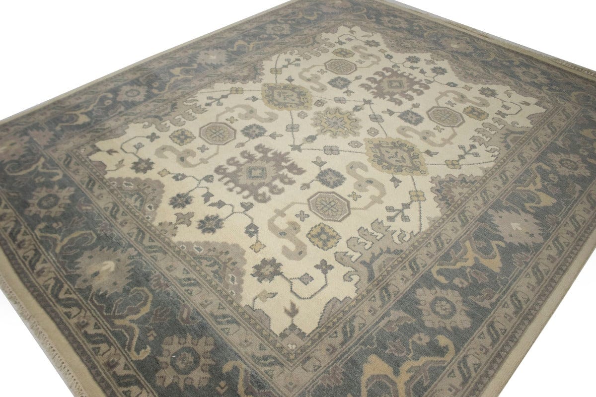 Cream Gray Floral 8X10 Traditional Oushak Chobi Oriental Rug