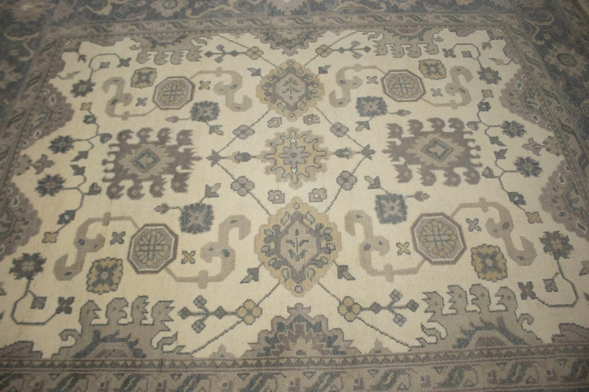 Cream Gray Floral 8X10 Traditional Oushak Chobi Oriental Rug