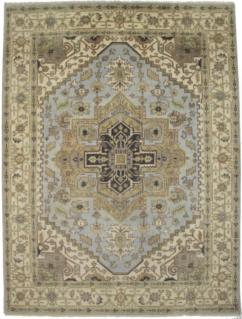 Light Blue-gray Floral 9X12 Heriz Serapi Oriental Rug