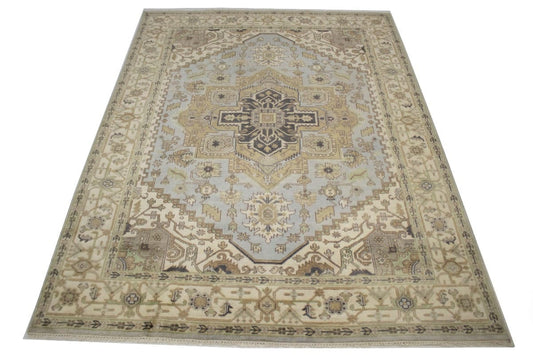 Light Blue-gray Floral 9X12 Heriz Serapi Oriental Rug