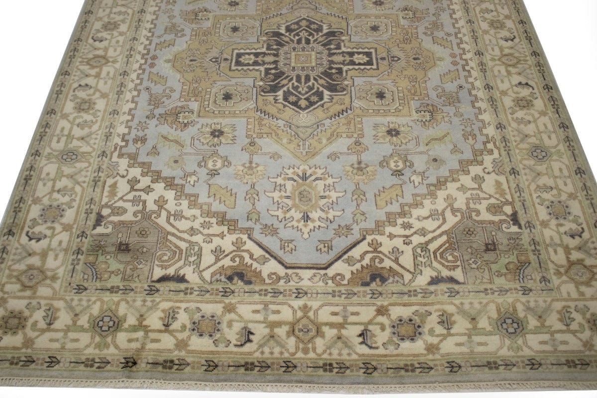 Light Blue-gray Floral 9X12 Heriz Serapi Oriental Rug