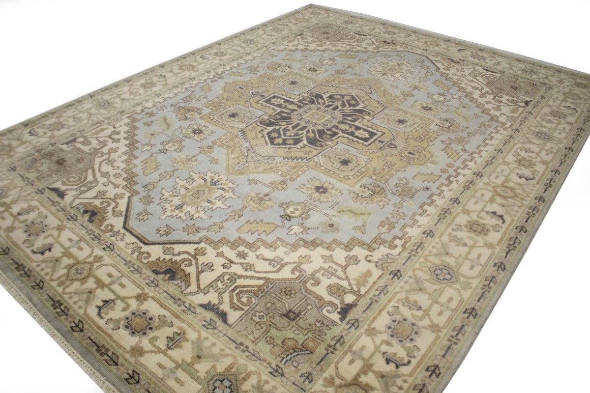 Light Blue-gray Floral 9X12 Heriz Serapi Oriental Rug