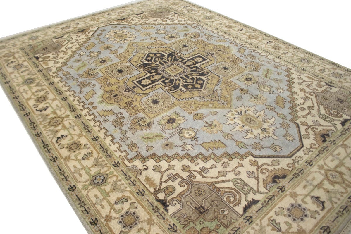 Light Blue-gray Floral 9X12 Heriz Serapi Oriental Rug