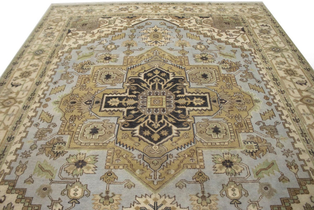 Light Blue-gray Floral 9X12 Heriz Serapi Oriental Rug