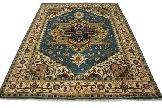 Blue-gray Geometric 9X12 Heriz Serapi Oriental Rug