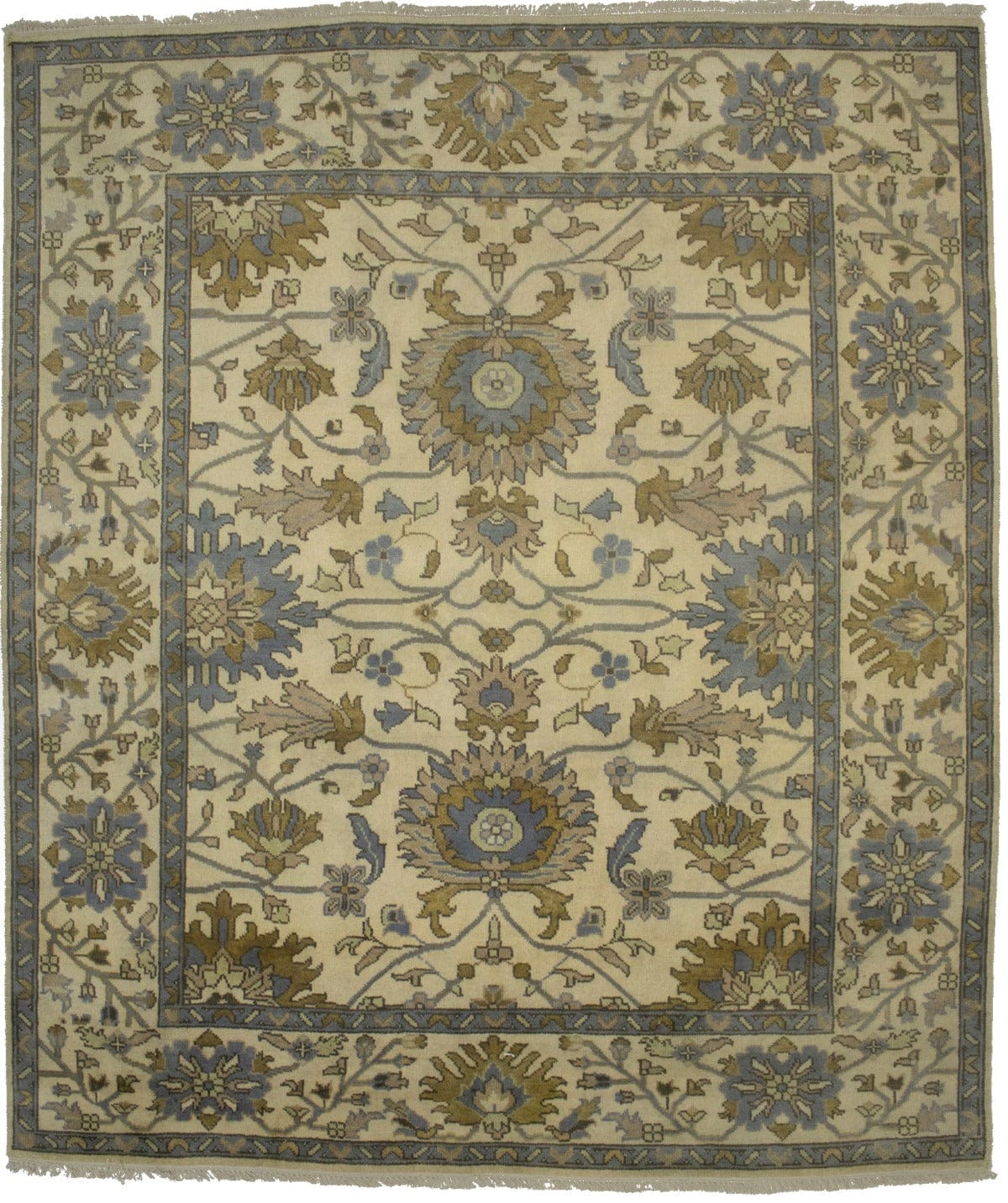 Cream Khaki Floral 8X10 Oushak Chobi Oriental Rug