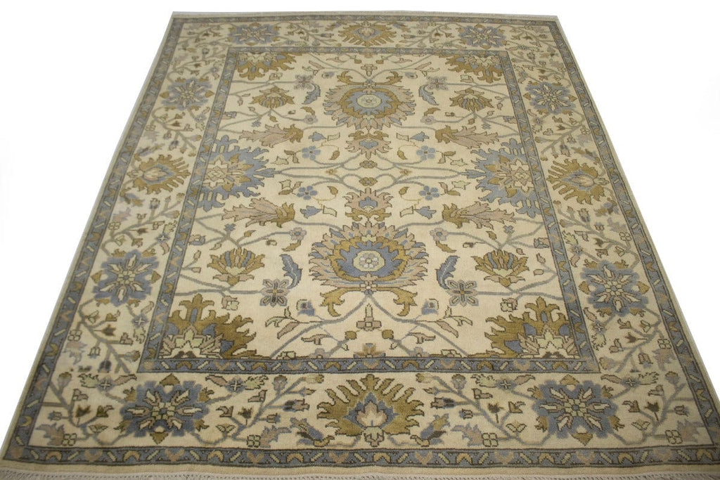 Cream Khaki Floral 8X10 Oushak Chobi Oriental Rug