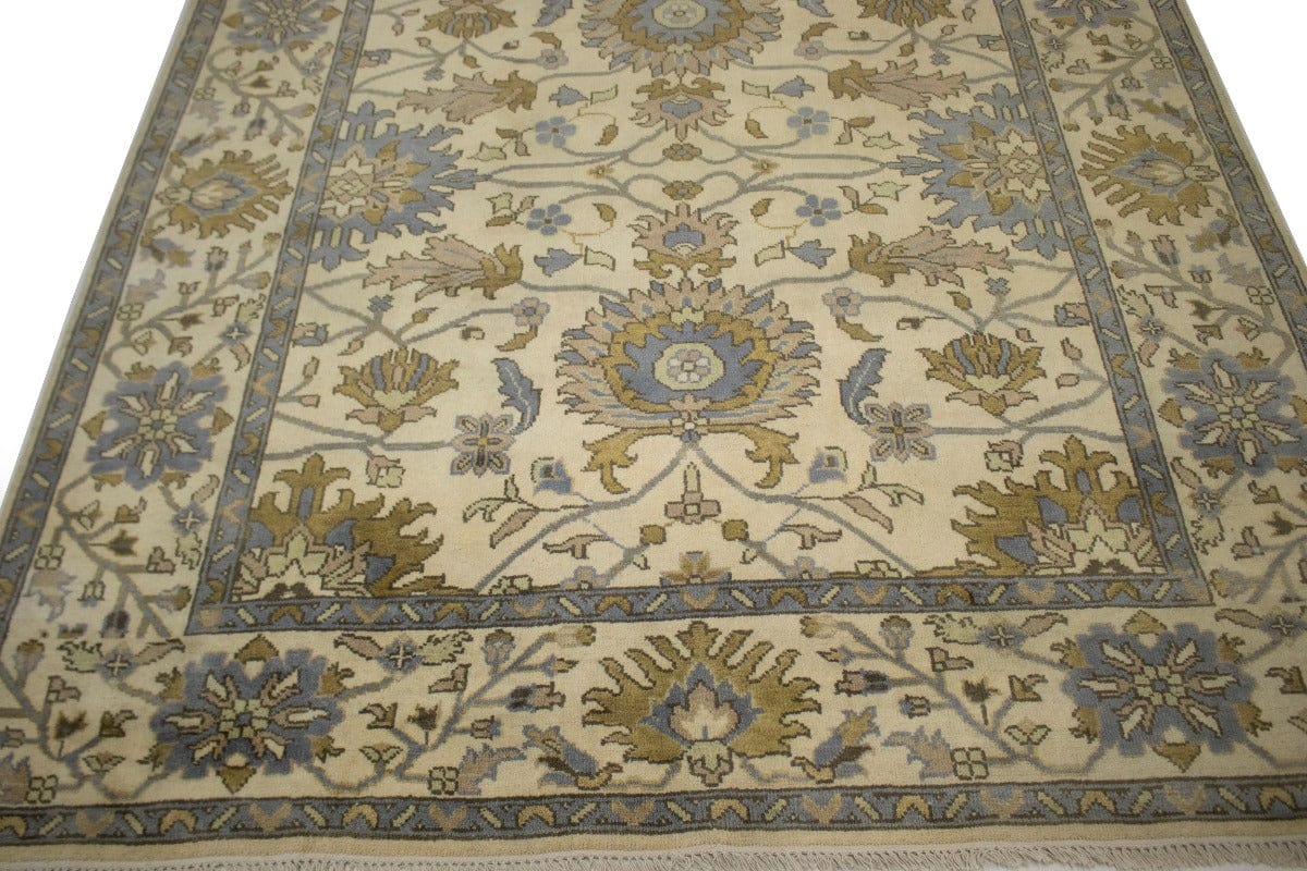 Cream Khaki Floral 8X10 Oushak Chobi Oriental Rug