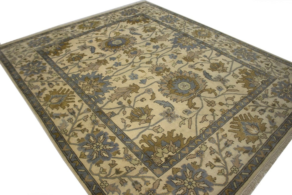 Cream Khaki Floral 8X10 Oushak Chobi Oriental Rug