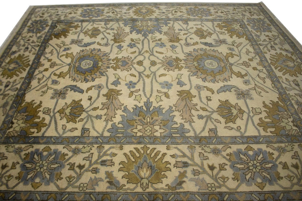 Cream Khaki Floral 8X10 Oushak Chobi Oriental Rug