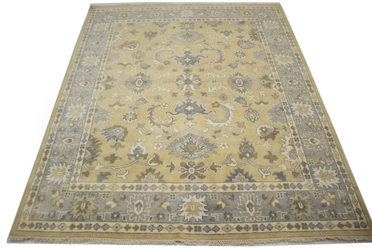 Golden Beige Floral 8X10 Oushak Chobi Oriental Rug