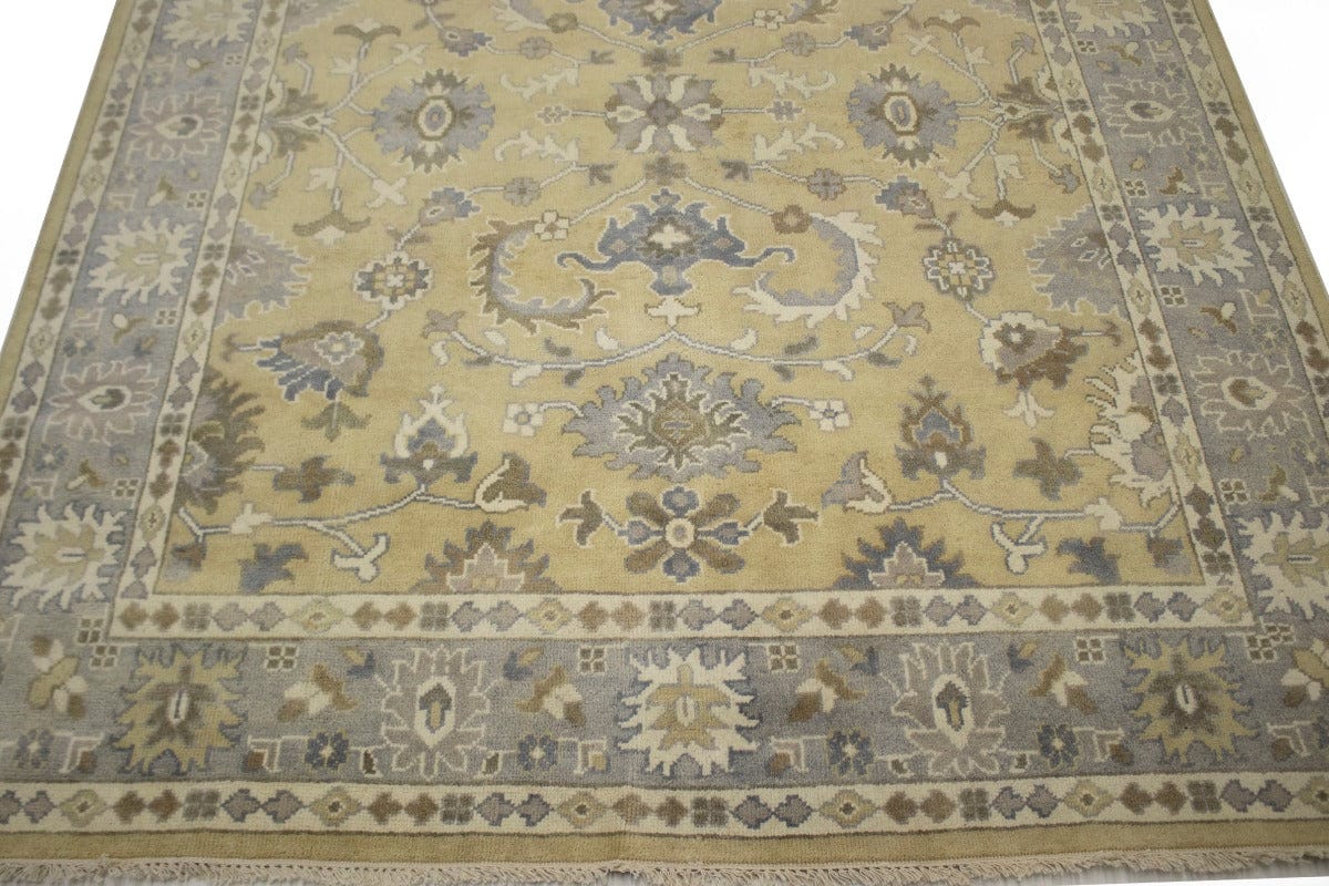 Golden Beige Floral 8X10 Oushak Chobi Oriental Rug