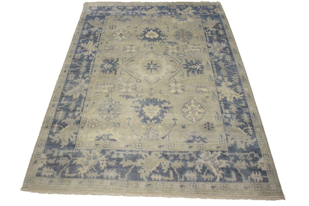 Beige Floral 7X10 Oushak Chobi Oriental Rug