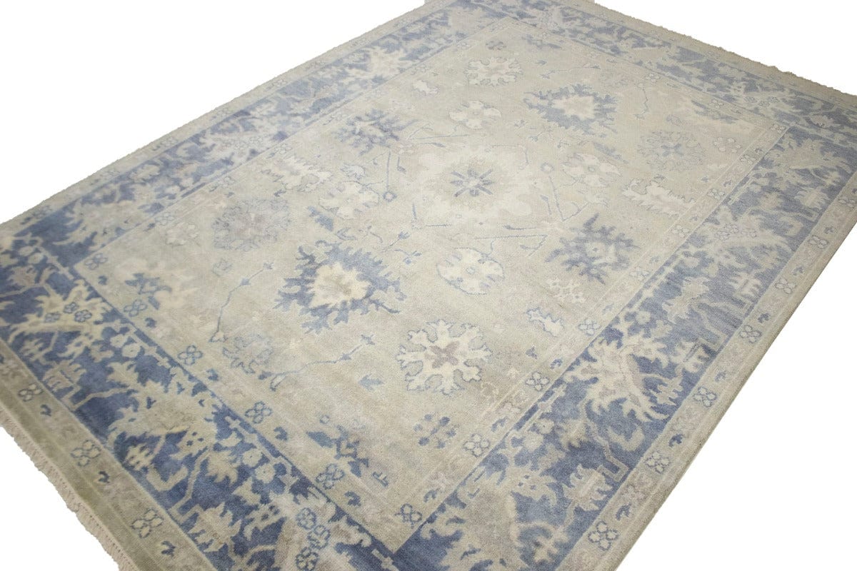 Beige Floral 7X10 Oushak Chobi Oriental Rug