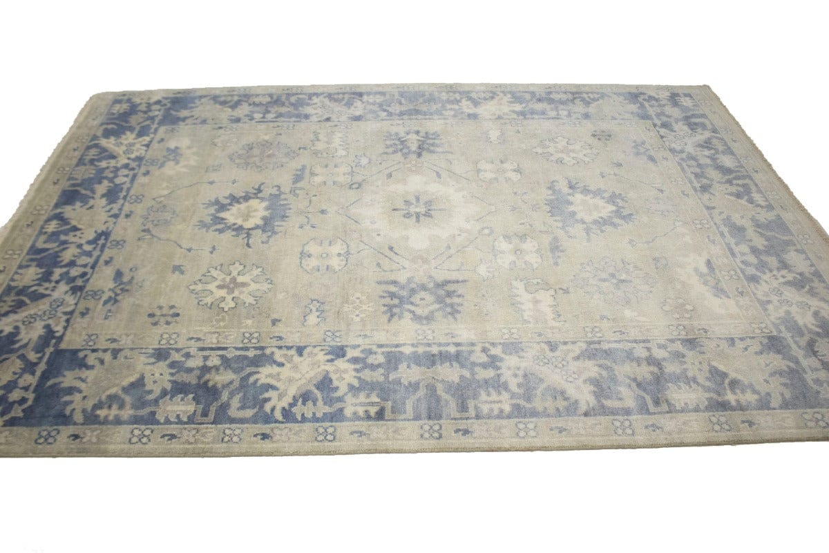 Beige Floral 7X10 Oushak Chobi Oriental Rug