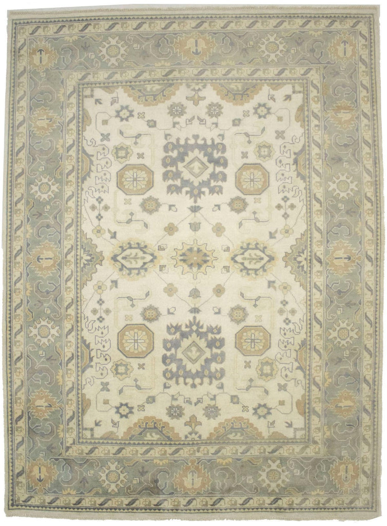 Cream Beige Floral 9X12 Oushak Chobi Oriental Rug