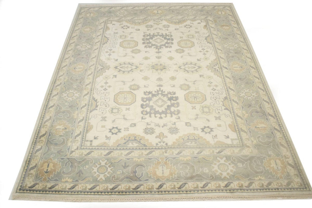 Cream Beige Floral 9X12 Oushak Chobi Oriental Rug