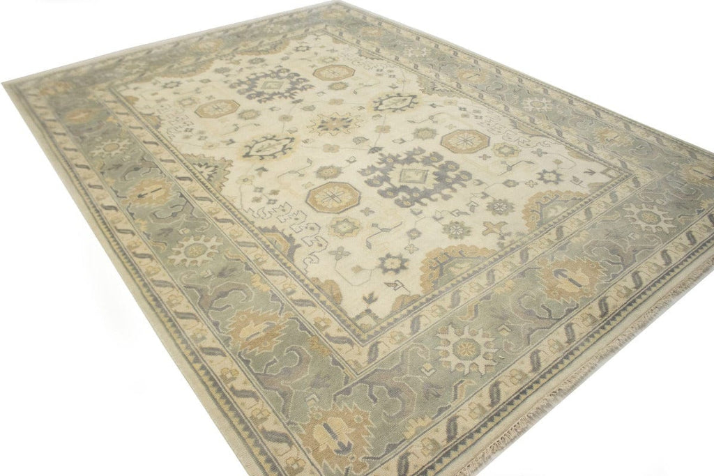 Cream Beige Floral 9X12 Oushak Chobi Oriental Rug