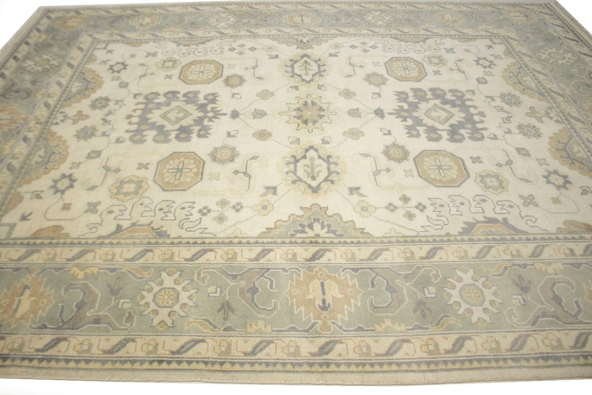 Cream Beige Floral 9X12 Oushak Chobi Oriental Rug