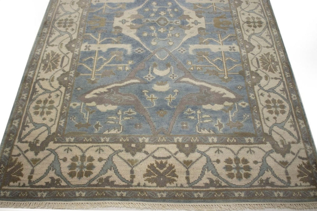 Blue Floral 5X8 Oushak Oriental Rug